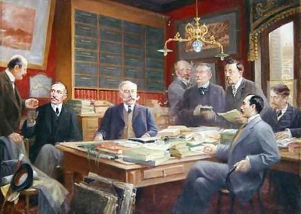 Claude Auge 1854-1924 in his Office with his Colleagues Oil Painting by Louis Paul de Laubadere