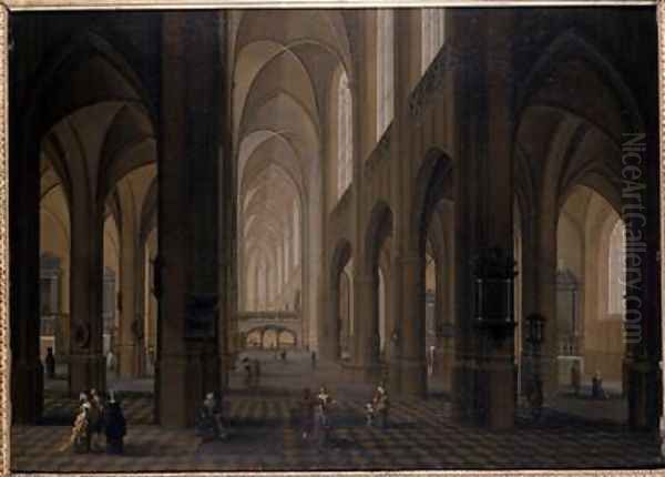 Interior of a Gothic Church Oil Painting by Pierre Joseph Lafontaine