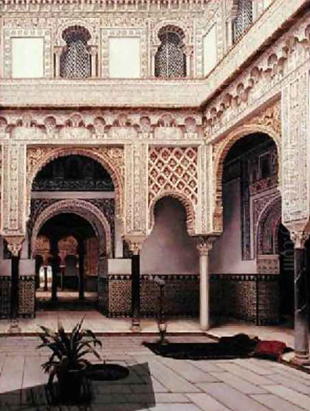 A Moorish Courtyard 1891 Oil Painting by T. Alceves Loredo