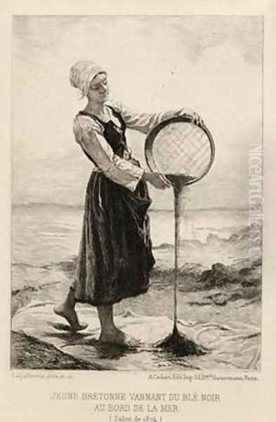 A Young Bretonne Winnowing Buckwheat at the Seaside Oil Painting by Laguillermie, Frederic Auguste