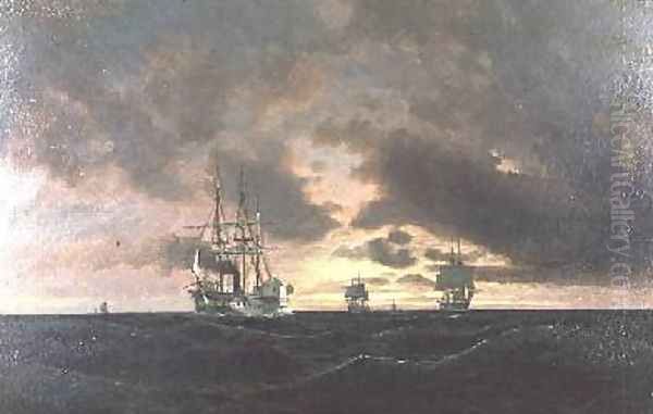 A Paddle Steamer and Other Shipping in a Swell Oil Painting by Heinrich Leitner