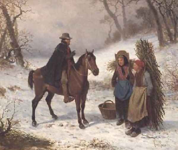 Snow Scene Oil Painting by Louis Simon Lassalle