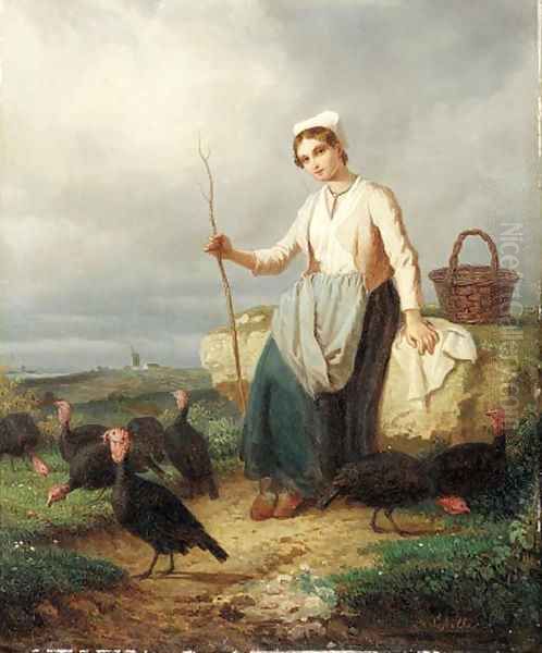 Tending the turkeys Oil Painting by Louis Simon Lassalle