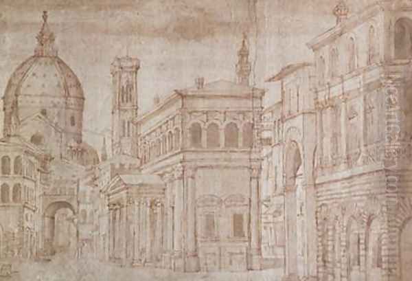 Architectural Capriccio Oil Painting by Baldassare (Baldassare da Urbino) Lanci