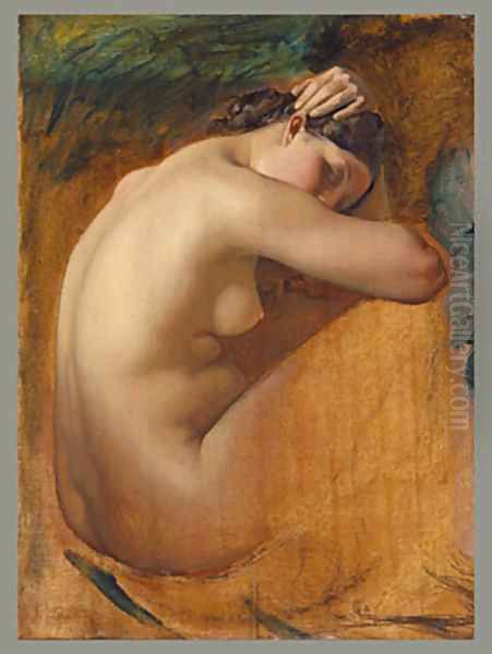 Study of a Female Nude 1840 Oil Painting by Henri (Karl Ernest Rudolf Heinrich Salem) Lehmann