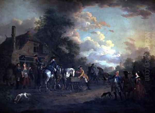 French Cavalry officers halted at the White Hart Oil Painting by Jan Anthonie Langendyk