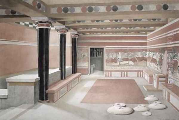 Reconstruction of the Throne Room of the Palace of Knossos Oil Painting by Edwin J. Lambert