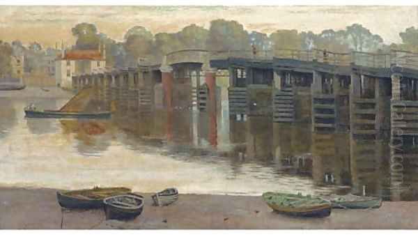 The old toll bridge, Putney Oil Painting by Edwin J. Lambert