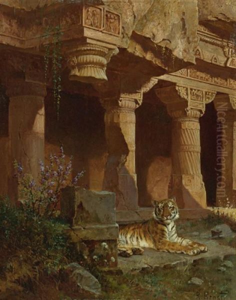 Tiger At Rest Oil Painting by Rudolph Ernst