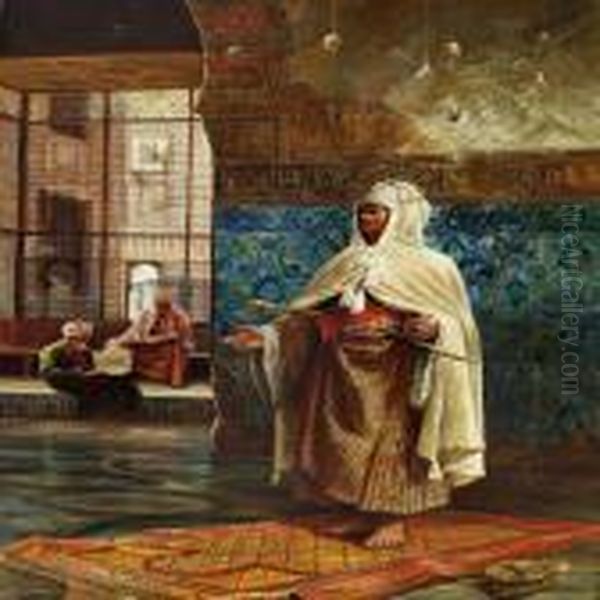 An Arab Praying In The Mosque Oil Painting by Rudolph Ernst