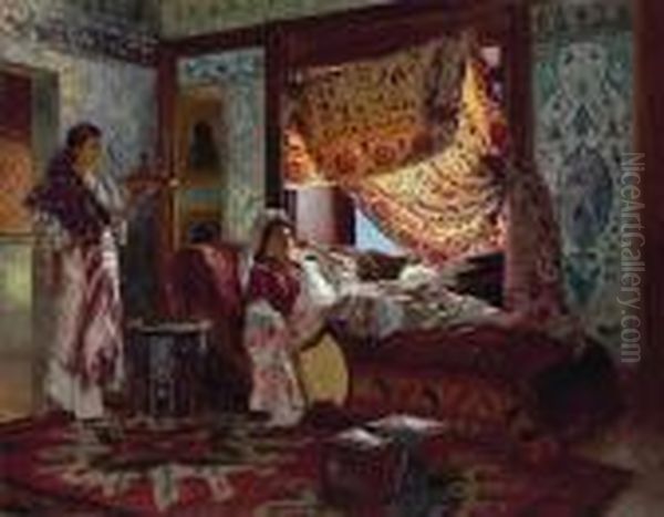 Taking Tea In The Harem Oil Painting by Rudolph Ernst