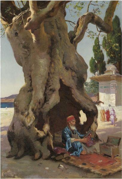 Cobbler In The Shade Of A Baobab Tree Oil Painting by Rudolph Ernst