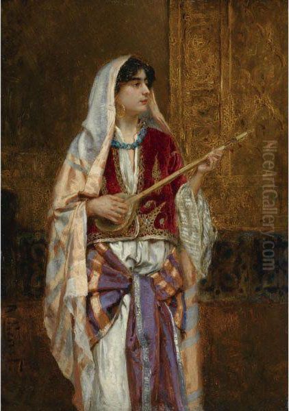 The Dutar Player Oil Painting by Rudolph Ernst