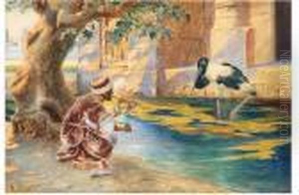 Joueur De Flute Et Ibis Du Nil Oil Painting by Rudolph Ernst