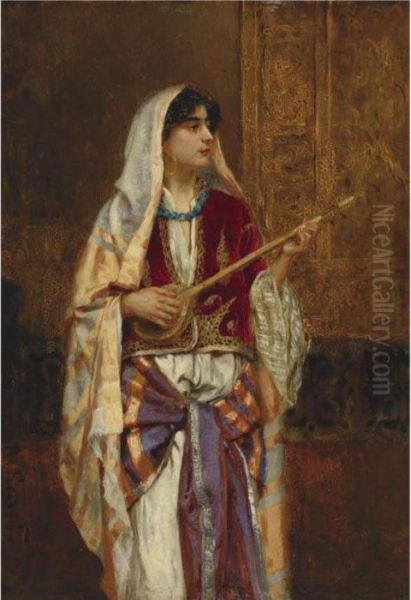 The Dutar Player Oil Painting by Rudolph Ernst