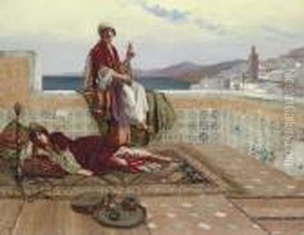 On The Terrace, Tangiers Oil Painting by Rudolph Ernst