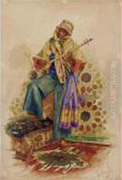 An Arab Musician Oil Painting by Rudolph Ernst