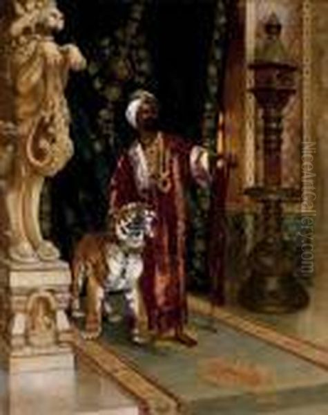 A Sultan With A Tiger Oil Painting by Rudolph Ernst