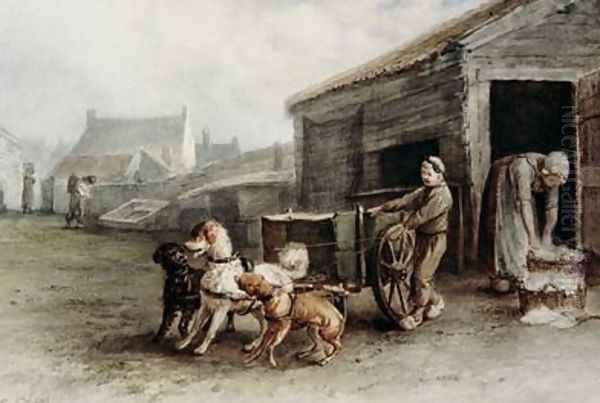 A Dog Cart Holland 1890 Oil Painting by Ferdinand Lintz