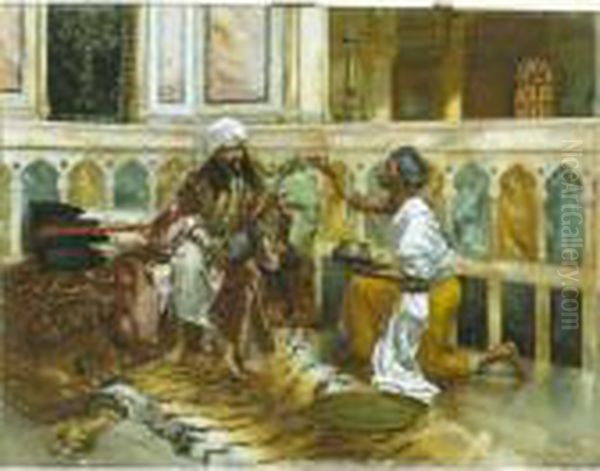 Preparing The Hookah Oil Painting by Rudolph Ernst