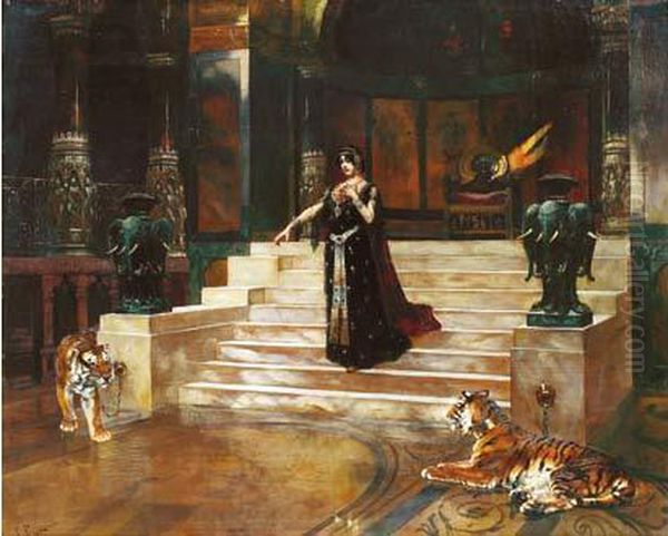 La Princesse Et Les Tigres . Oil Painting by Rudolph Ernst