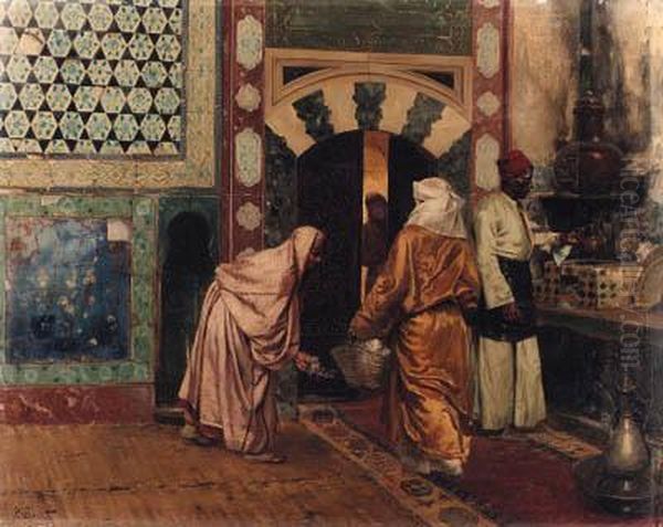 Leaving The Hammam Oil Painting by Rudolph Ernst