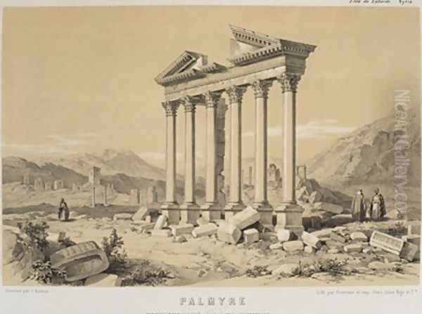 View of a ruined temple Palmyra Syria Oil Painting by Laborde, Leon de