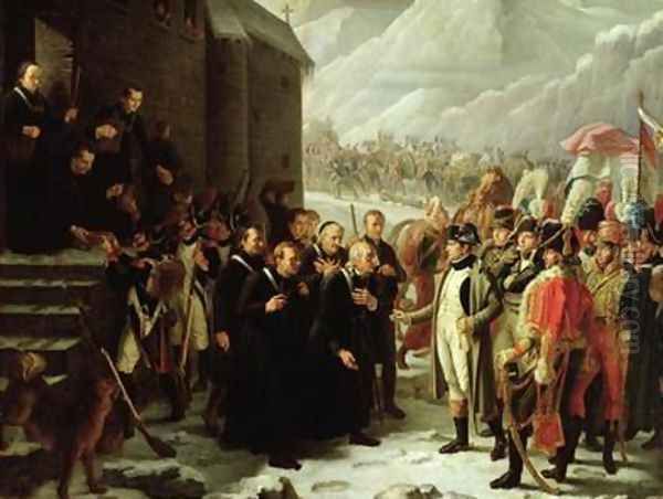 The First Consul Visiting the Hospice of Mont Saint-Bernard Oil Painting by Charles-Jacques Lebel