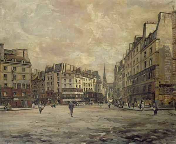 Place Maubert Paris Oil Painting by Emmanuel Lansyer