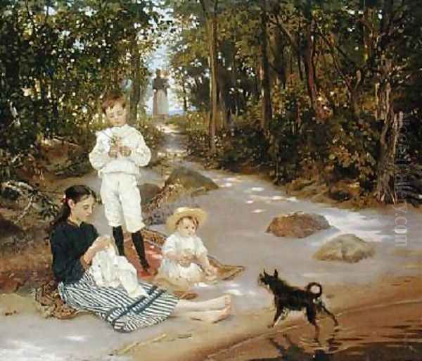 Artists Family 1880s Oil Painting by Ernst Friedrich von Liphardt