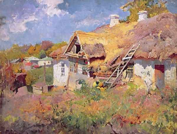 Ukrainian Cottages 1906 Oil Painting by Petr Levchenko