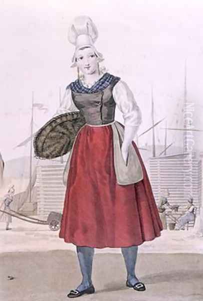 Traditional costume of a fish seller of Dieppe Oil Painting by Louis-Marie Lante