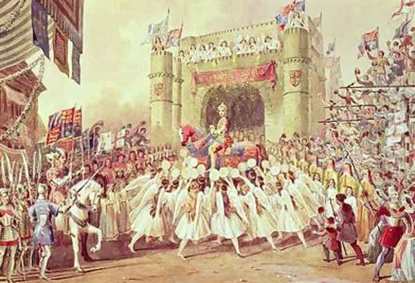 The Shower of Gold scene from Charles Keans production of Henry V Princess Theatre 1859 Oil Painting by F. Lloyds