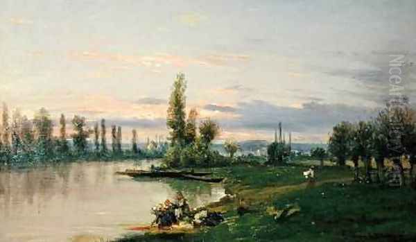 The bank of the Seine Oil Painting by Frederic Legrip