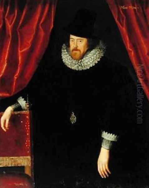 Portrait of Francis Bacon 1561-1626 1st Baron of Verulam and Viscount of St Albans Oil Painting by William Larkin