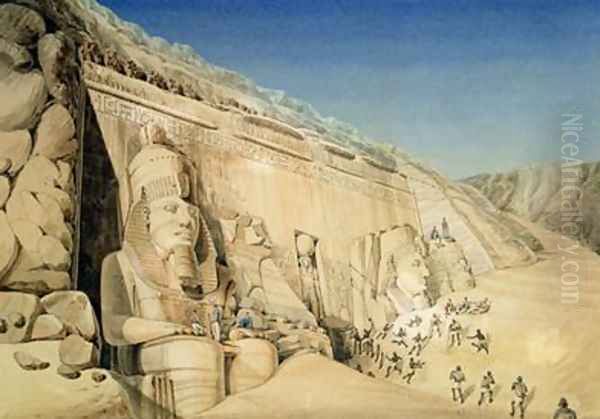 The Excavation of the Great Temple of Ramesses II Abu Simbel Oil Painting by Louis M.A. Linant de Bellefonds