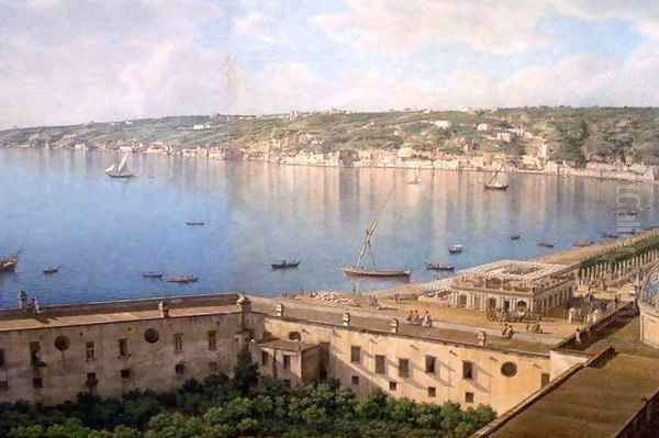 View of the Bay of Naples detail 2 Oil Painting by Giovanni Battista Lusiere