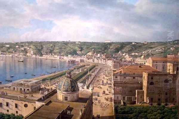 View of the Bay of Naples detail Oil Painting by Giovanni Battista Lusiere