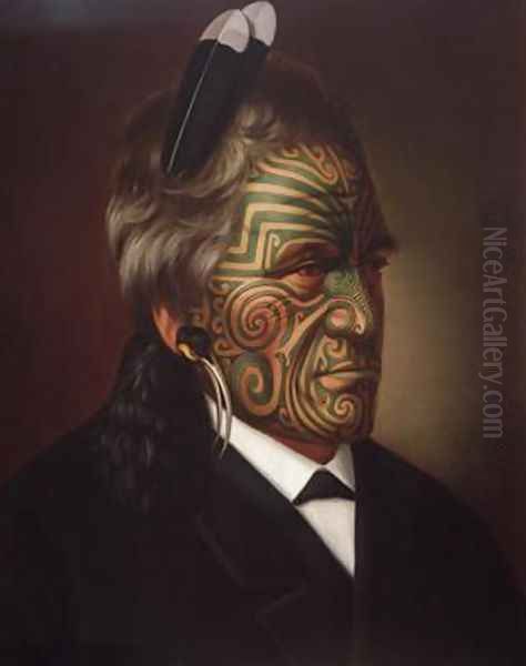 Tomika Te Mutu chief of the Ngaiterangi tribe Bay of Plenty New Zealand Oil Painting by Gottfried Lindauer