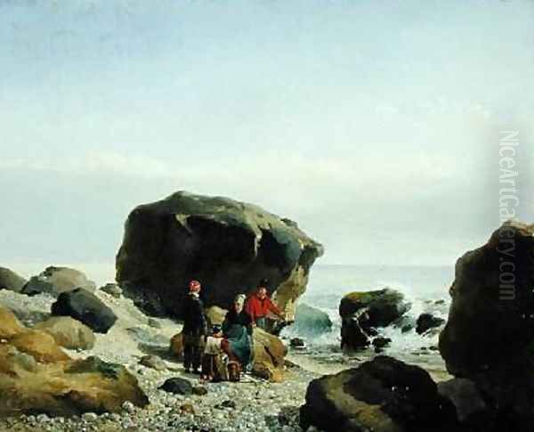 Beach Scene with Figures Oil Painting by Leopold Leprince