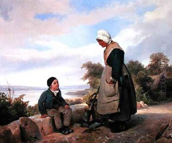 Peasant Woman and Boy Oil Painting by Leopold Leprince