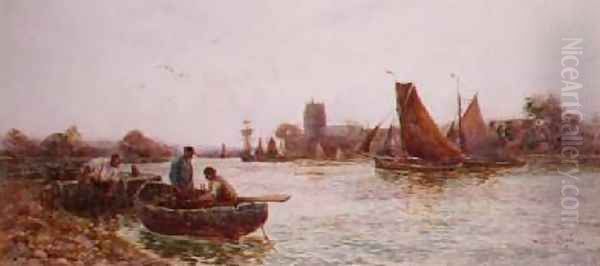 Fishermen near the Quay at Christchurch Hampshire Oil Painting by Walker Stuart Lloyd