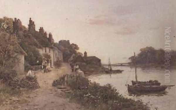 Fishing creels in a Cornish village Oil Painting by Walker Stuart Lloyd