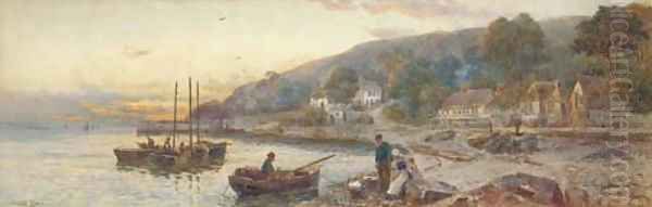 Sorting the catch at dusk, Babbacombe Bay, South Devon Oil Painting by Walker Stuart Lloyd