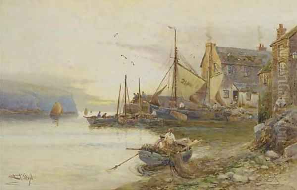 Fishing boats in the harbour at Polperro Oil Painting by Walker Stuart Lloyd