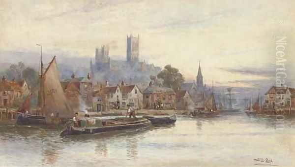 Lincoln from the River Witham Oil Painting by Walker Stuart Lloyd