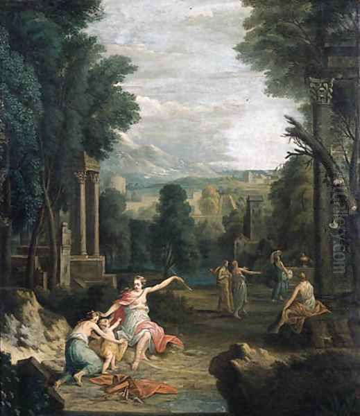 Diana punishing Cupid, in a landscape Oil Painting by Hendrik Frans van Lint (Studio Lo)