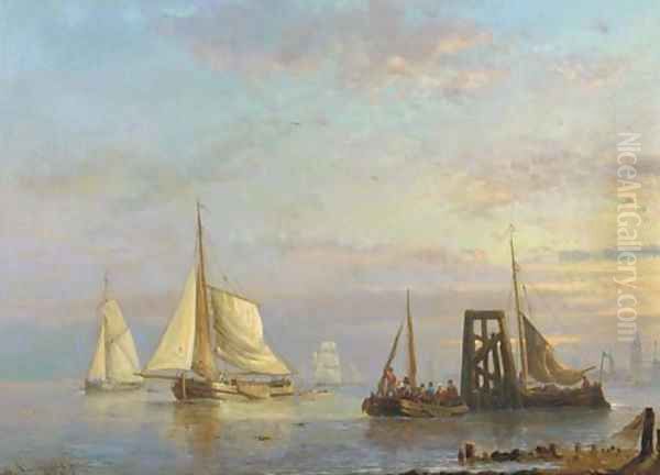 Shipping on a calm Oil Painting by Egidius Linnig