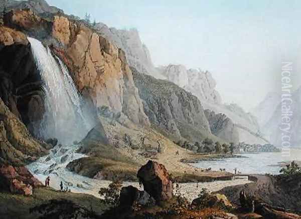 View of the Cascade de Pissevache 1789 Oil Painting by Jean Antoine Linck