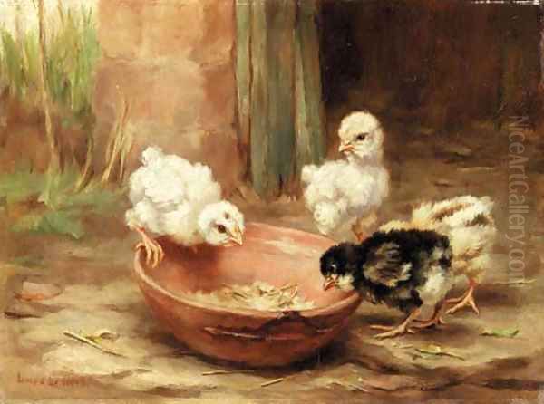 Chicks Oil Painting by Lucy Ann Leavers